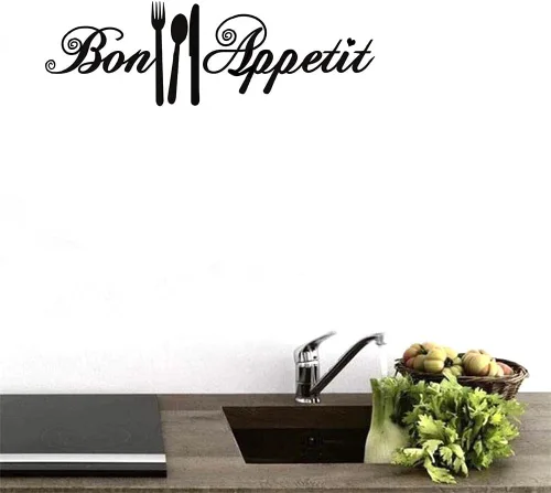 Vista 6 de Bon Appetit - Calcomanías de vinilo para cocina, azulejo, tenedor, cuchara, adhesivo de vinilo para cafetería, cafetería, tienda, restaurante, sala