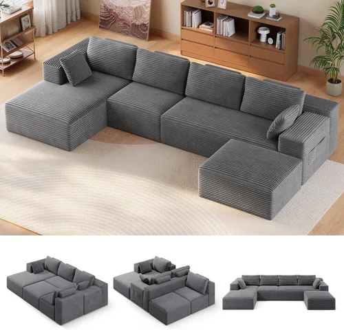 Vista 10 de Sofá seccional modular de 135" Sofá moderno de nube con diván en forma de L Gris