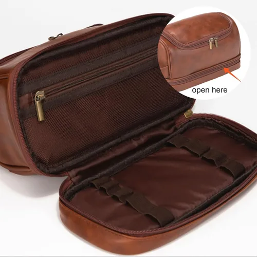 Vista 4 de Neceser personalizado para hombres, marido, novio, papá, kit de viaje de cuero de gran capacidad, hecho a mano, nombre personalizado, regalo único