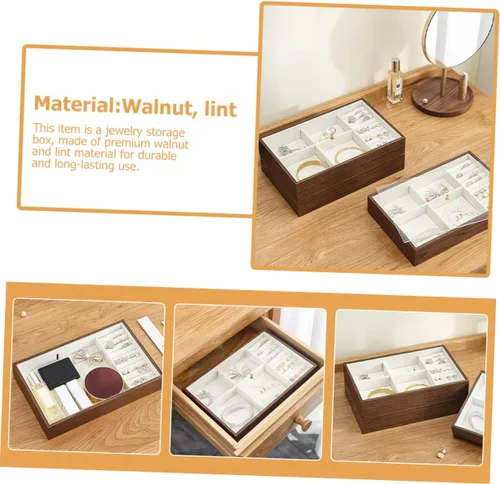 Vista 8 de Holibanna 3pcs Walnut Jewelry Tray trinket tray decorative tray jewelry organizer tray jewelry organization lidded trinket case jewelry display tray
