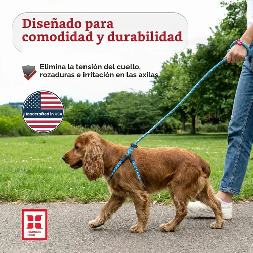 Vista 4 de Harness Lead Juego de arnés y correa para perro sin tirones, arnés antitirones para todas las razas y tamaños, diseño de cuerda acolchada de una