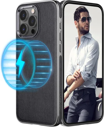 Vista 14 de LOHASIC Funda de piel para iPhone 15 Pro Max, funda magnética suave compatible con accesorios MagSafe, funda de diseño minimalista clásico i Phone