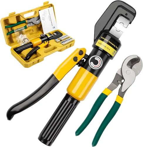 Vista 9 de YUZES Herramienta de Prensado Hidráulica de 10 Toneladas, Herramienta de Crimpado de Cable de Batería de 12 AWG a 2/0 con 9 Troqueles, Kit