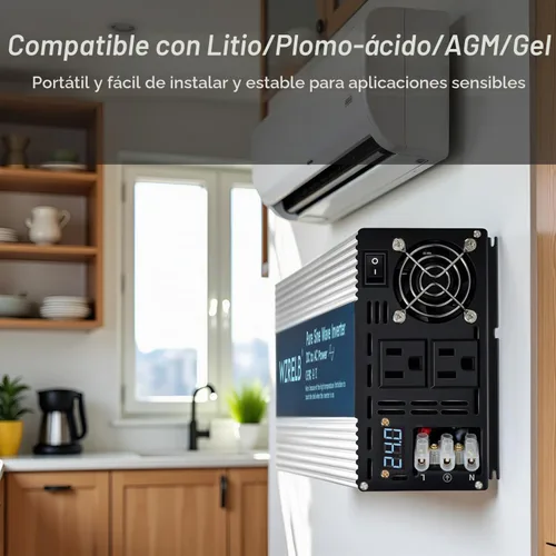 Vista 4 de WZRELB 2500W Inversor de onda sinusoidal pura 12V DC a 110V 120V AC con pantalla LED, terminal de cableado duro, inversor de potencia portátil fuera