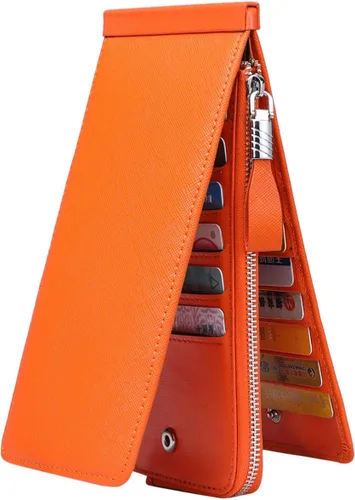Vista 10 de Women's Genuine Leather Credit Card Holder RFID Long Zipper Purse Wallet 2-cera-rojo