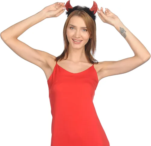 Vista 3 de Funcredible Devil Horns Headband Glitter Devil Ears Headband Devil Costume Accessory Halloween Accessories
