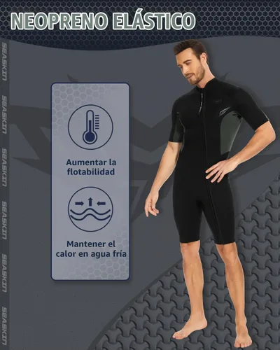 Vista 2 de Seaskin Trajes de neopreno cortos para hombres y mujeres de 2mm con cremallera frontal para trajes de buceo Negro para hombre