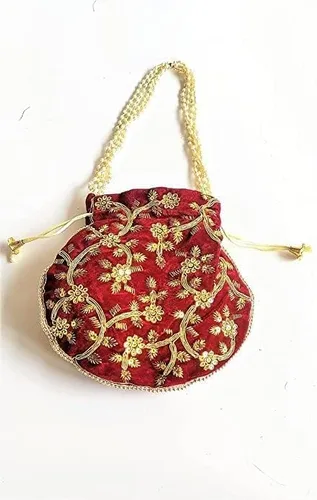 Vista 3 de Bolsa de terciopelo bordada para mujer, bolsa con cordón, regalo de boda dorado para mujer