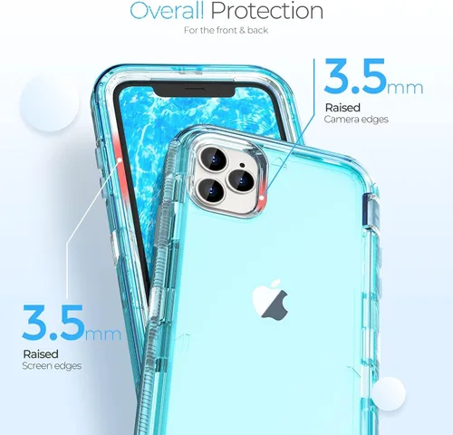 Vista 4 de ORIbox Funda azul para iPhone 14 Pro, protección contra caídas de grado militar de 10 pies, funda transparente resistente a prueba de golpes