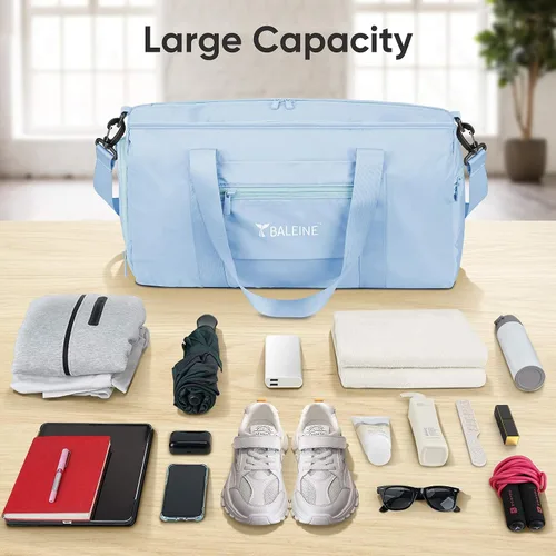 Vista 5 de BALEINE bolso de gimnasio para mujeres y hombres, pequeño bolso de lona impermeable y ligero para deportes, gimnasios y escapadas de fin de semana