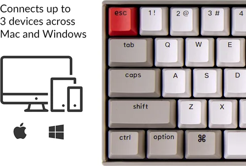 Vista 3 de Keychron K6 Teclado mecánico inalámbrico intercambiable en caliente para Mac 65 compacto 68 teclas Bluetooth multitarea teclado de juegos con cable