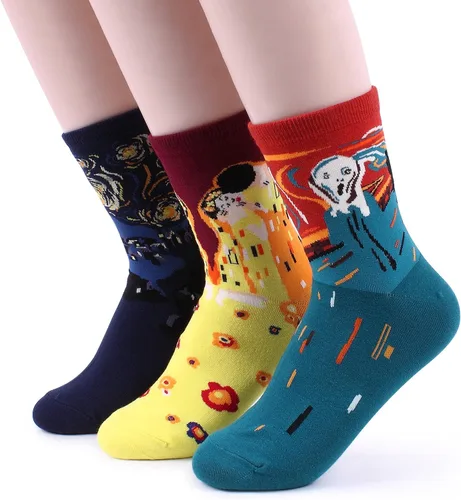 Vista 8 de Calcetines de algodón para mujer, diseño divertido de pinturas famosas, casual