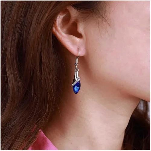 Vista 2 de Aretes colgantes de zafiro azul vintage, aretes de cristal de lágrima azul, aretes de gota de cristal de zafiro, aretes de gancho de topacio