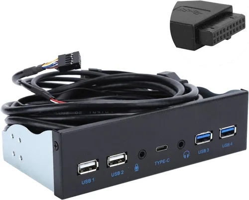 Vista 5 de Panel frontal USB extra, concentrador USB con 2 puertos USB 3.0/2 puertos USB 2.0/salida de audio, entrada de micrófono, puerto USB C, unidad óptica
