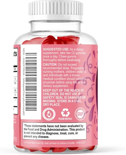 Vista 8 de Gomitas de vinagre de sidra de manzana, 1000 mg por porción, suplemento de vitaminas ACV sin azúcar, vitamina B12 y B6 para energía, soporte
