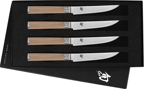 Vista 9 de Shun Juego clásico de cuchillos para carne de 4 piezas 4.75" Knives, Handcrafted Japanese Steak Knife Set, VG-MAX Core, Damascus Stainless Steel