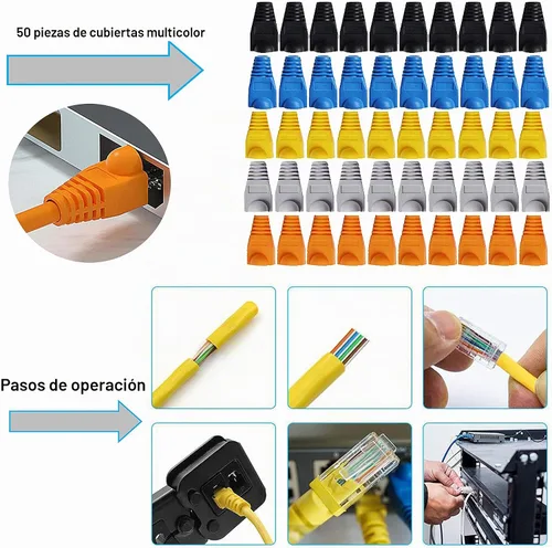 Vista 6 de LEATBUY - Herramienta de crimpado CAT5 CAT6, kit de herramienta de crimpado RJ45, 50 conectores LAN Ethernet de paso RJ45, 50 cubiertas, probador