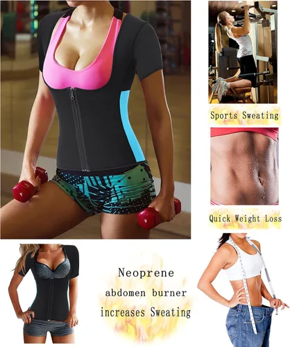 Vista 6 de Gotoly Chaleco de sauna de neopreno para mujer con mangas para gimnasio