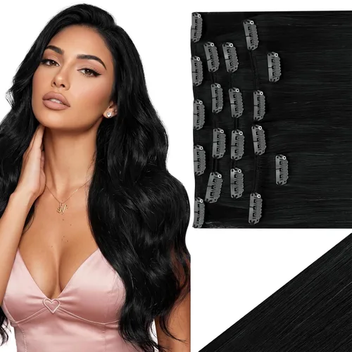 Vista 21 de Ve Sunny Extensiones de cabello clip-in de cabello humano real con reflejos, extensiones de cabello con clip para cabello corto, marrón oscuro