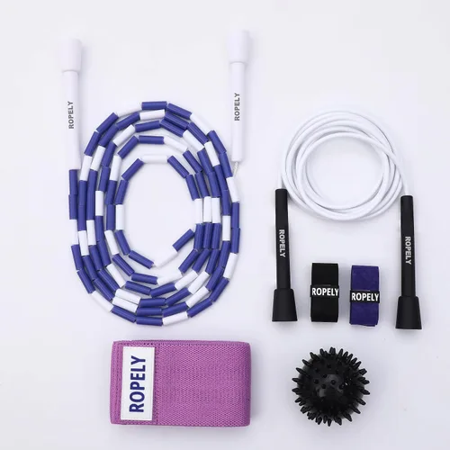 Vista 10 de Cuerda de saltar 6 en 1 para principiantes con cuerda segmentada sin enredos, cuerda de cuentas segmentada, cuerda de PVC, bola de masaje, banda