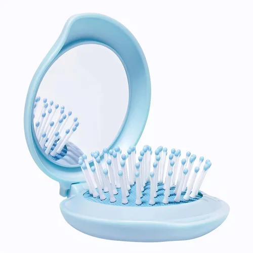 Vista 14 de Juego de cepillo de pelo y espejo de viaje para mujeres, cepillo plegable con espejo compacto para bolso o mochila, lindo regalo azul bebé