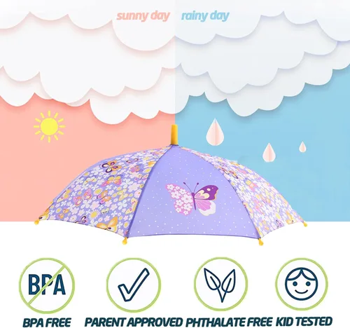Vista 5 de Daaupus Juego de paraguas para niños con diseño de mariposas moradas