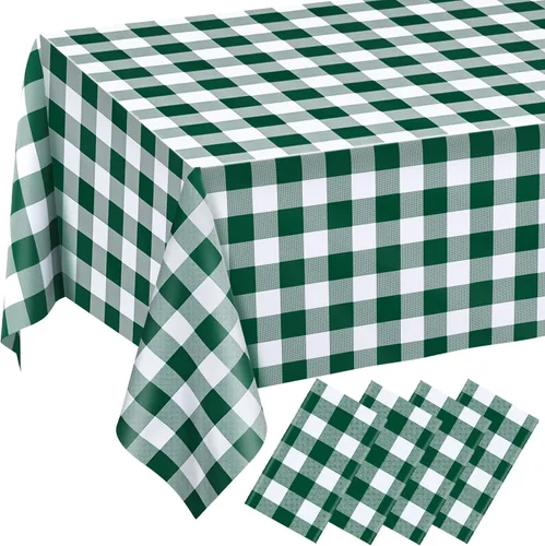 Vista 15 de 2 Pcs Light Blue Gingham Tablecloth Blue Disposable Plastic Checkered Table Cloths for Parties Disposable, Waterproof Rectangular Blue Table Cover