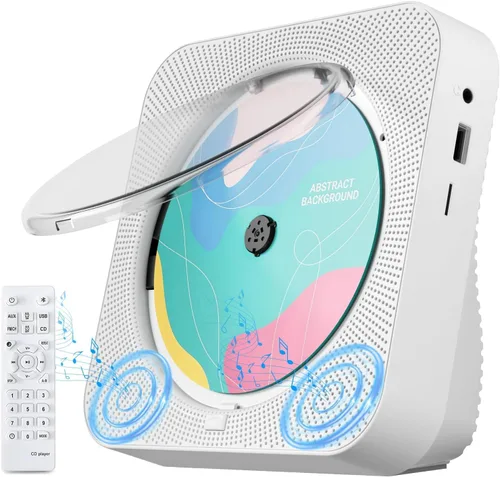 Vista 2 de CD Player Portable with Bluetooth Desktop CD Players for Home with HiFi Sound Speakers,Mini Cute CD Player for Kids,Remote Control,Dust Cover,LED