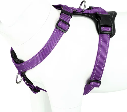 Vista 18 de Plutus Pet Arnés ajustable sin tirones para perro con detalles de cuero, chaleco de nailon reflectante resistente para entrenamiento, senderismo