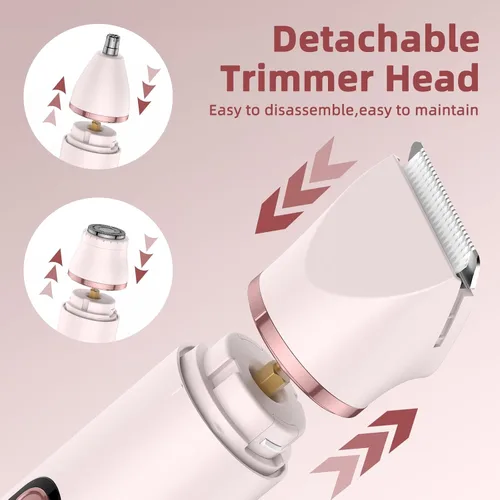 Vista 5 de Bikini Trimmer for Women, Nose Hair Trimmer, Painless Electric Razor, Smooth Facial Hair Remover, Body Hair Trimmer for Legs and Armpit