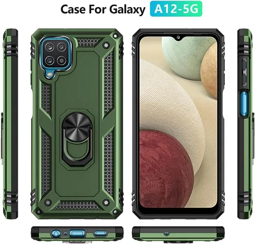 Vista 3 de Funda para Samsung Galaxy A12, Samsung A12 con protector de pantalla HD, [grado militar de 16 pies probada en caídas], anillo protector a prueba