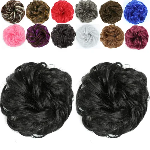 Vista 20 de 2 extensiones de cabello desordenado para moño (12) Banda de goma ondulada y rizada elástica para coleta de caballo