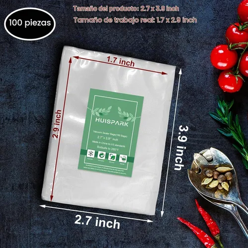 Vista 2 de Bolsas selladoras al vacío, 7 cm*10 cm, 100 piezas, diseño precortado de alta resistencia, grado comercial, bolsa sellable para alimentos apta