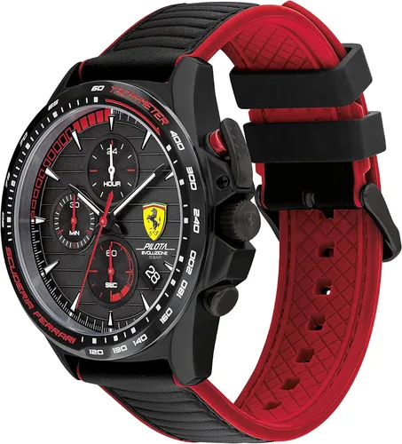 Vista 2 de Ferrari Scuderia Pilota Evo - Reloj cronógrafo de cuarzo para hombre acero inoxidable y correa de cuero color negro modelo 0830849 Negro - Reloj