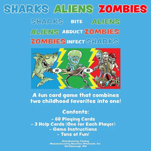 Vista 6 de Sharks Aliens Zombies: divertido juego de cartas para niños jugado como tijeras de papel de roca, guerra para la familia, juego de noche, regalo