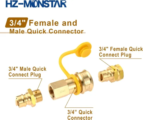 Vista 2 de Manguera de propano de 3/4 pulgadas, conexión rápida, conector rápido de gas natural hembra y macho de 3/4 pulgadas para generador de combustible