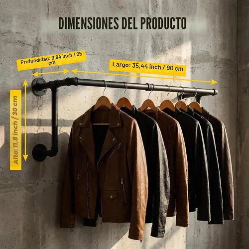 Vista 3 de Homeyeeng - Perchero de ropa de tubo industrial para montar en pared para colgar ropa, perchero de ropa de pared de alta resistencia que ahorra