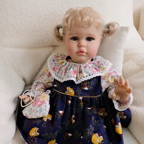 Vista 8 de Muñecas Reborn de Tamaño Grande para Niñas de 24 Pulgadas, Muñeca de Bebé Realista Hecha a Mano con Cabello Rubio que Parece Real, Muñeca de Bebé