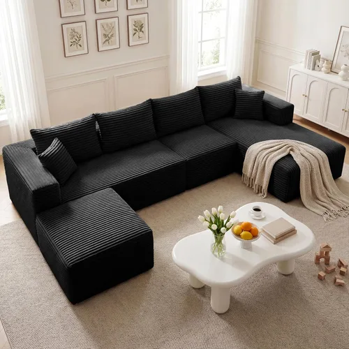 Vista 33 de Sofá modular en forma de L de 118 pulgadas, moderno sofá modular de pana de espuma viscoelástica de 4 plazas con otomana, asiento profundo tapizado