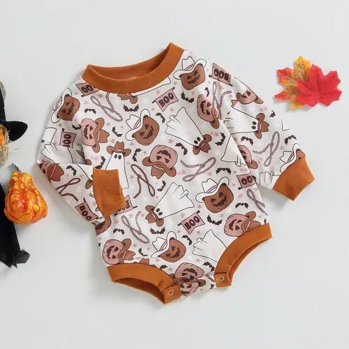 Vista 37 de Adobabirl Traje de Halloween para bebé, sudadera de fantasma, calabaza, mameluco, suéter de gran tamaño, lindo para otoño e invierno