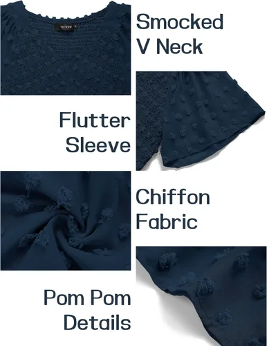Vista 7 de TECREW Vestido corto de verano con cuello en V y manga corta fruncida para mujer