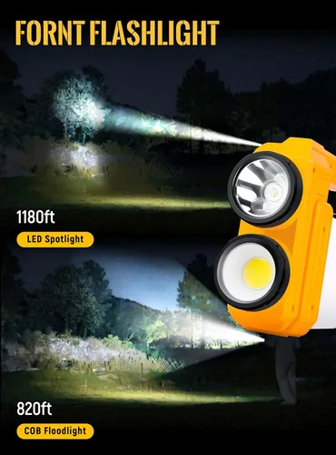 Vista 3 de Anhay Linterna LED recargable para campamento, linterna regulable con gancho, foco impermeable para emergencias de huracanes, al aire libre