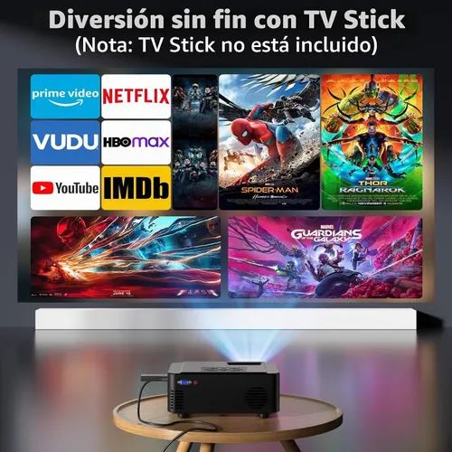 Vista 7 de Proyector con WIFI y Bluetooth, proyector Bluetooth nativo 1080P, proyector de película portátil Full HD para exteriores con altavoz integrado