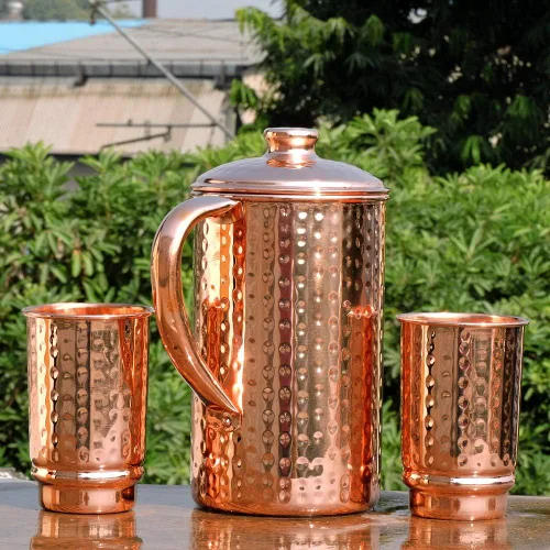 Vista 6 de Jarra de cobre de 50.72 onzas con 2 tazas de cobre Juego de jarra de agua de cobre puro y tazas a juego para el hogar y el bienestar, acabado