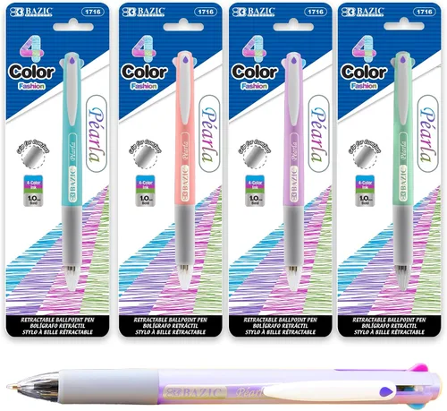 Vista 8 de BAZIC Products Bolígrafos de 4 colores con cuerda para el cuello y agarre suave, punta gruesa de 1.0 mm, escritura suave, para oficina, escuela