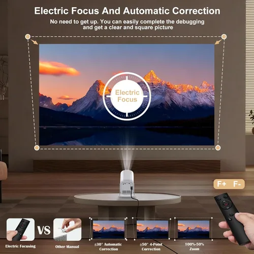 Vista 4 de 【Aplicaciones integradas y enfoque eléctrico】Mini proyector con WiFi y Bluetooth 1080P Portable Projector, Movie Projector for Bedroom, 210°