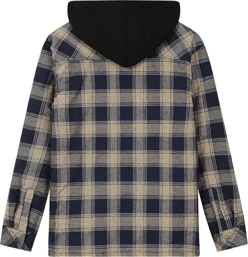 Vista 2 de WenVen chaqueta a cuadros de franela para hombre con capucha extraíble, acolchada