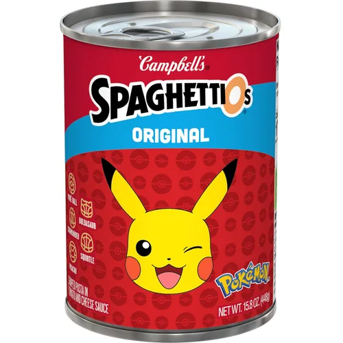 Vista 40 de SpaghettiOs Pasta enlatada con albóndigas A to Z's, lata de 15.6 onzas