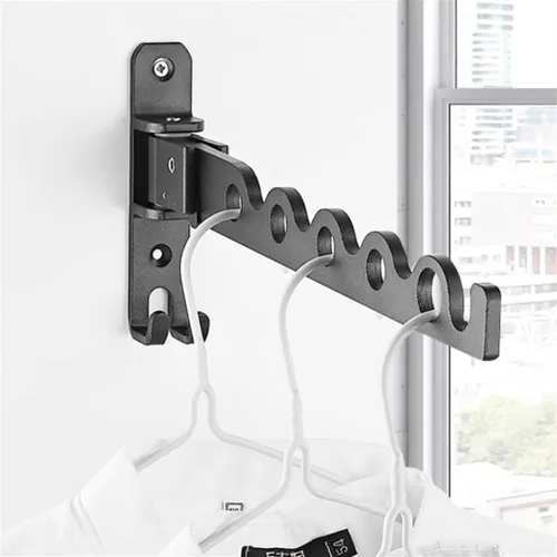 Vista 4 de Colgador de ropa plegable montado en la pared Perchero retráctil (D)