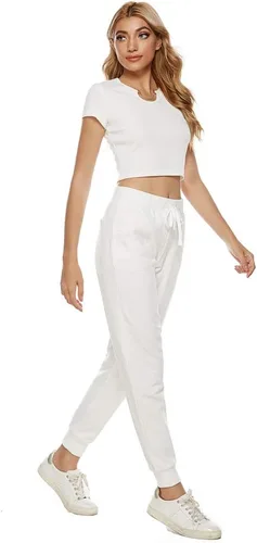 Vista 3 de AvaCostume Pantalones deportivos de algodón elástico para mujer con bolsillos